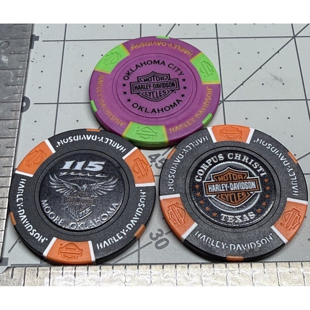 Harley Davidson Poker Chips Dealer Lot of  3 OK and TX